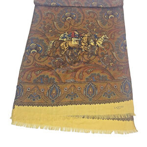 Lanvin Paris Wool Silk Scarf Equestrian Horse Paisley Wool & Silk Italy 19x62